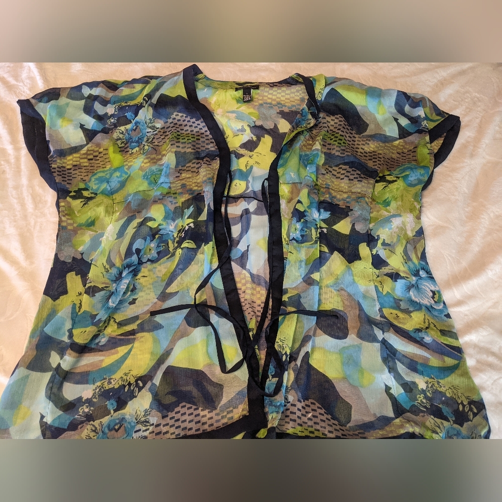 Green & blue floral sheer robe